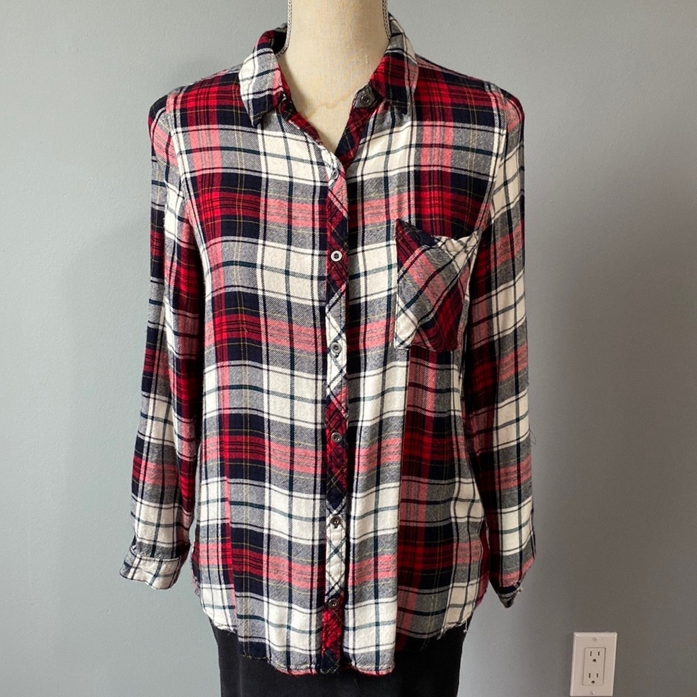 Becool red white black flannel long sleeve